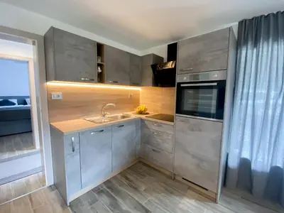 a kitchen with a sink and a microwave at Apartment Lida in Podčetrtek