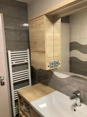 a bathroom with a sink and a mirror at Apartment Lida in Podčetrtek