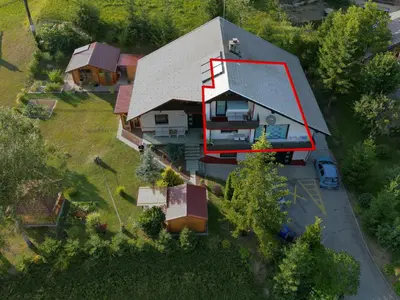 an aerial view of a house with a red rectangle at Lookout Resort in the green heart of Slovenia in Rovte