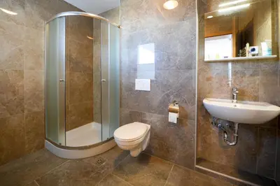 a bathroom with a toilet and a sink and a shower at HOTEL BARON in Smlednik