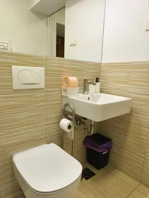 a bathroom with a toilet and a sink at Studio Ljubljana in Ljubljana