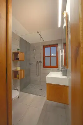 a bathroom with a shower and a sink and a toilet at Wine & Tourism Bračko in Jakobski Dol
