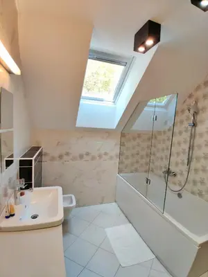 a bathroom with a shower and a sink at Villa Recica North in Bled