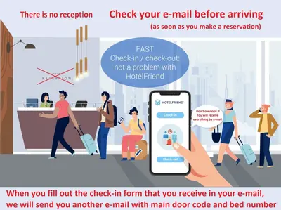 a vector illustration of people in an airport with a cell phone at Cabin HOSTEL in Ljubljana