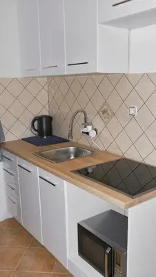 a kitchen with a sink and a counter top at M&M Apartment in Zgornje Gorje