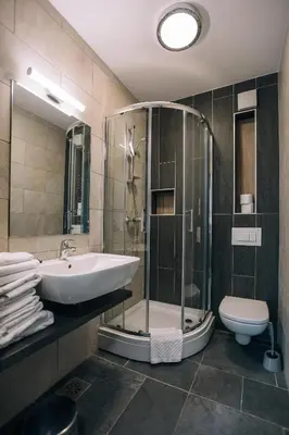 a bathroom with a shower and a sink and a toilet at Golte SkiCenter App MOUNTAIN VIEW WITH BALCONY in Mozirje