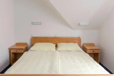 a bedroom with a bed with two night stands at Turistična kmetija Protner in Pernica