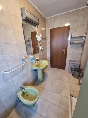 a bathroom with a sink and a toilet at Pri Stari murvi in Vogrsko