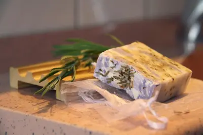 a block of blue cheese on a cutting board at Wooden fairytale in Lesično