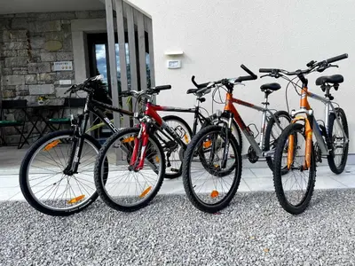 a group of bikes parked next to a building at Apartma Ob stari murvi, Sežana in Sežana