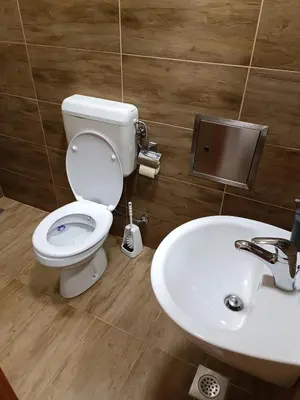 a bathroom with a toilet and a sink at Apartments Aura in Deskle