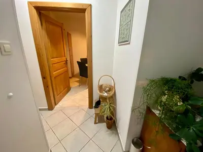 a hallway with a door and some plants at Jack's Place in Trbovlje