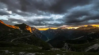 a view of a mountain valley with a road on it at Apartmaji Prton Bovec in Bovec