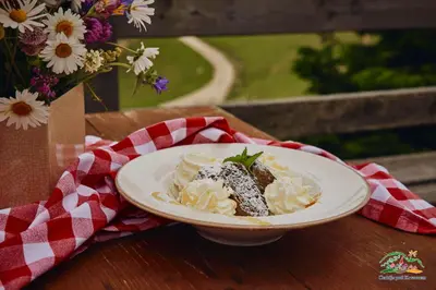 a bowl of ice cream on a table with a napkin at Pr` Florjan in Cerklje na Gorenjskem