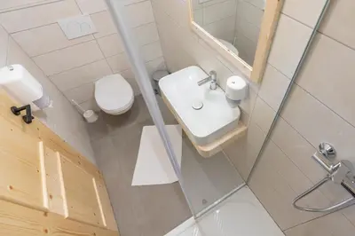 a small bathroom with a toilet and a sink at Planinska koča na Uskovnici in Srednja Vas v Bohinju