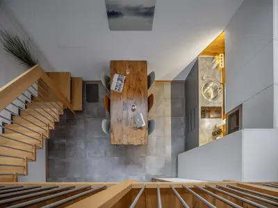 a view of the inside of a church with stairs at SKI Gothia in Kranjska Gora