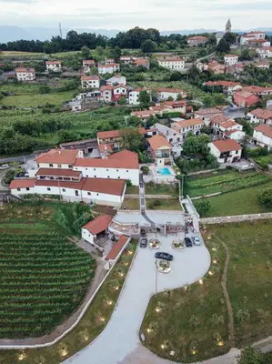 an aerial view of a small town with a bunch of buildings at Apartment THE VIEW HerMes arT in Sežana