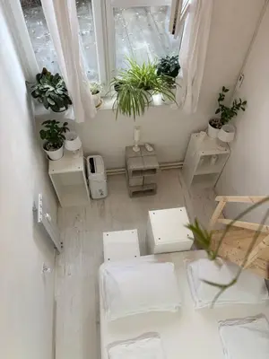 an aerial view of a room with potted plants at INDUSTRIAL STUDIO 2 in Ljubljana