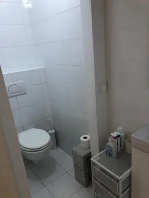 a white bathroom with a toilet and a sink at INDUSTRIAL STUDIO 2 in Ljubljana