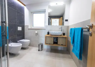 a bathroom with a sink and a toilet at Garden 13 in Tolmin