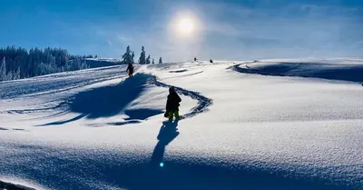 a person walking down a snow covered slope at Family House Apartma in Mozirje
