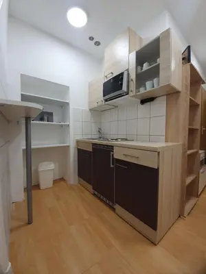 a small kitchen with a sink and a microwave at RAILWAY STATION CITY MODERN APARTMENT in Maribor