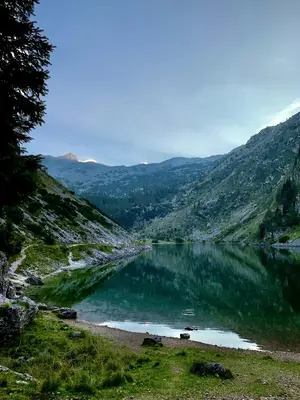 a lake in the middle of a valley at Two Panorama Apartments in Bovec