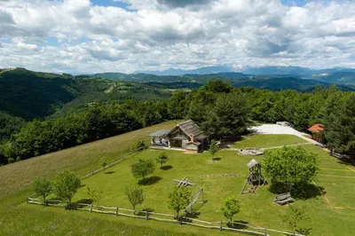 an aerial view of a house on top of a hill at Holiday Home Ernest Železni with hot tub in Ivančna Gorica