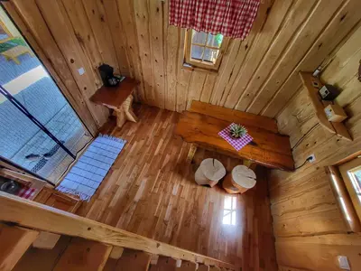 an overhead view of a room in a log cabin at Unique wooden holiday house in nature in Lukovica pri Domžalah