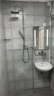 a bathroom with a shower and a sink at Simba Apartment B in Smarjeske Toplice