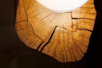 a wooden table with a light on top at Vila Slavc, cosy apartment near the lake in Bled