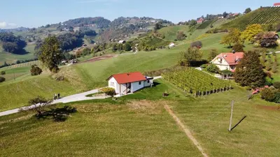 a small house on a green hill with a road at Holiday House Zlačka Gorca in Pristava pri Mestinju