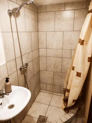 a bathroom with a sink and a shower at Rock Apartments in Bohinjska Bela