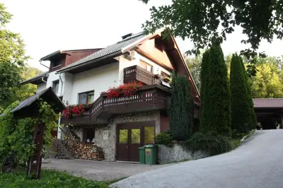 a house with flowers on the top of it at Dream Apartment Brglez in Bohinjska Bela