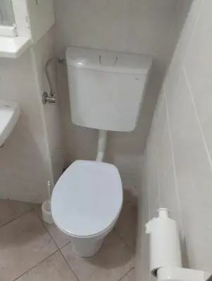 a bathroom with a white toilet and a sink at Studio Kaninska vas in Bovec