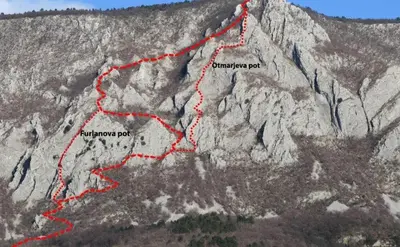 a map of a hiking route on a mountain at APARTMA KMETIJA ROVAN in Vrhpolje