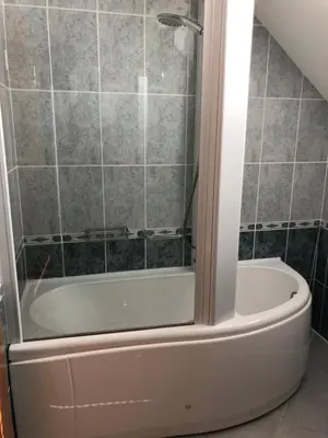 a bathroom with a shower and a bath tub at Villa Toni in Bled