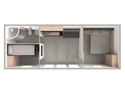 a small room with a kitchen with aicter at GM House, mobile house near Kolpa river in Metlika