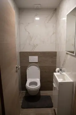 a small bathroom with a toilet and a sink at Apartmaji Hočka Koča in Pohorje