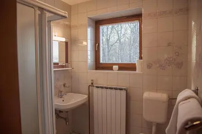 a bathroom with a sink and a toilet and a window at Rooms and Apartments Panker in Moravske Toplice
