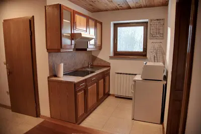 a small kitchen with a sink and a refrigerator at Rooms and Apartments Panker in Moravske Toplice