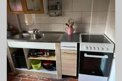 a small kitchen with a sink and a stove at Oaza miru v sožitju z naravo in Sveti Jurij ob Ščavnici