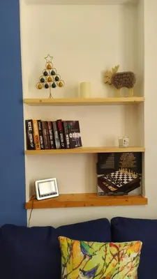 a book shelf with books and a blue couch at Tulpika1 in Moravske Toplice
