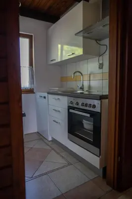 a kitchen with a stove and a sink at Apartma med vinogradi in Ljutomer