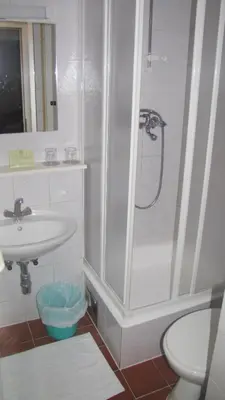 a bathroom with a shower and a sink at Terme Olimia - Apartment Village Lipa in Podčetrtek