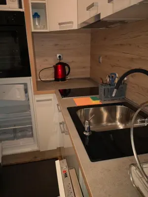 a small kitchen with a sink and a microwave at Apartment 19 Vila Golf Nice Vacation in Rogaška Slatina