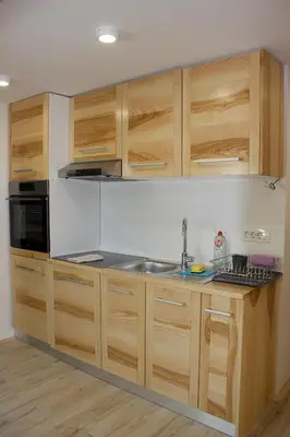 a kitchen with wooden cabinets and a sink at Malina in Vransko