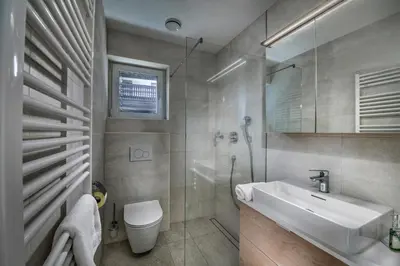 a bathroom with a sink and a toilet at Vila Vernig in Bled