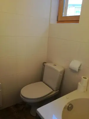 a bathroom with a toilet and a sink and a window at LES CHALET Kranjska Gora I in Kranjska Gora