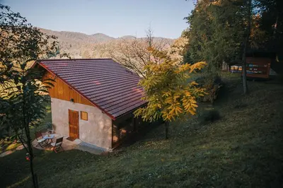an aerial view of a small house in a field at Sleeping with bees - Tourist farm Muha in Grosuplje